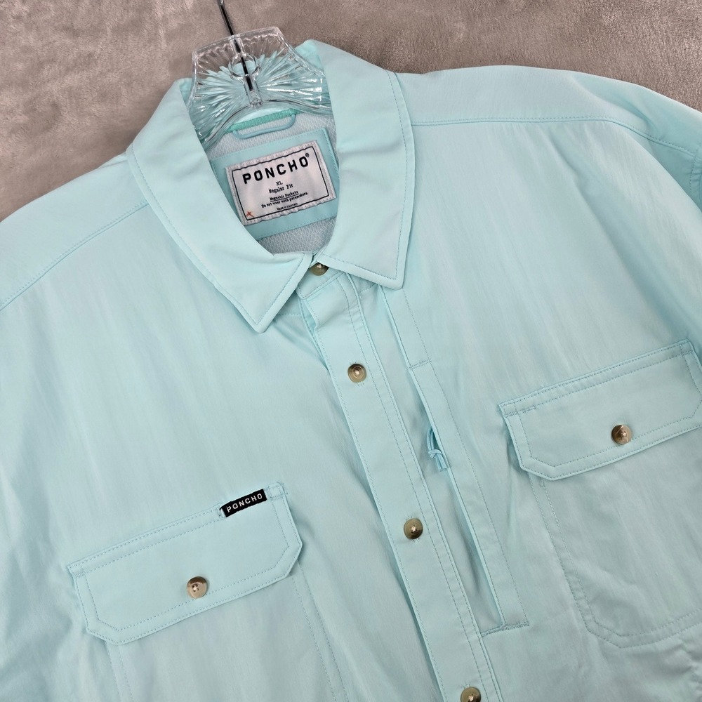Poncho Fishing Shirt Mens XL Mint Green Short Sleeve Magnetic Pocket Regular Fit